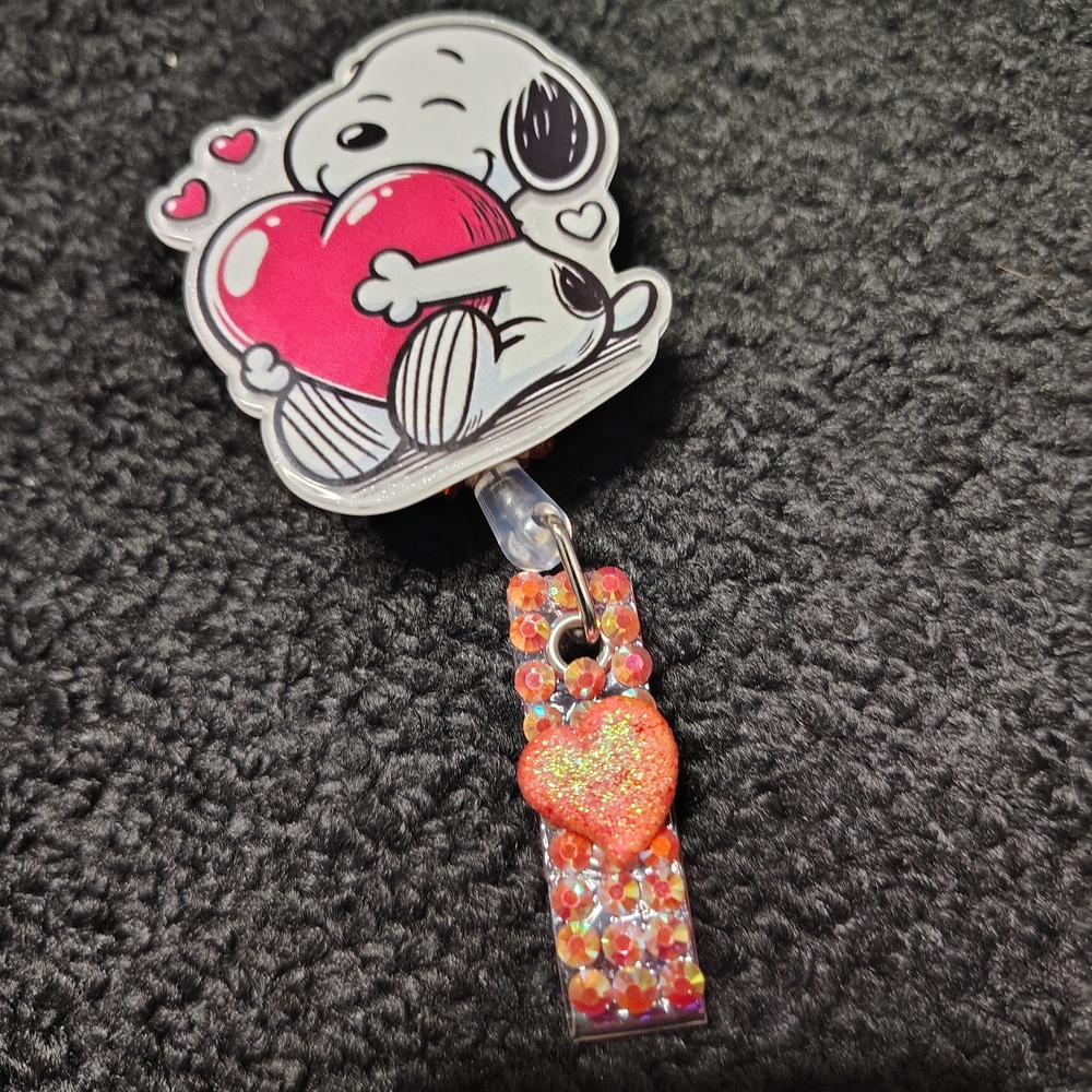 Snoopy Holding Heart Valentines Day Retractable Badge Reel Id Holder Work Id